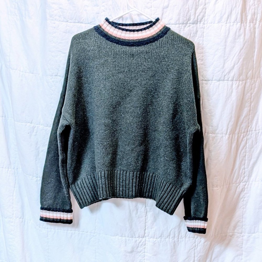 Boden Khaki Green Striped Mock Turtleneck